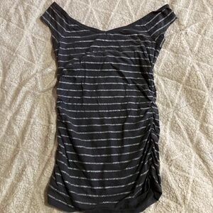 Y2K Striped Glitter Grey Long top Off the shoulder Grunge Shirt